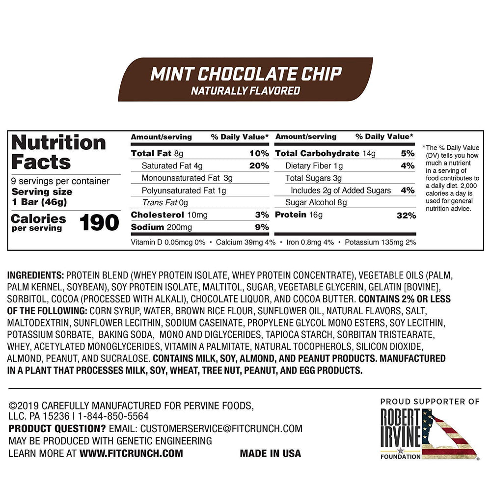 Fit Crunch Mint Chocolate Chip bar with refreshing mint and chocolate crunch.
