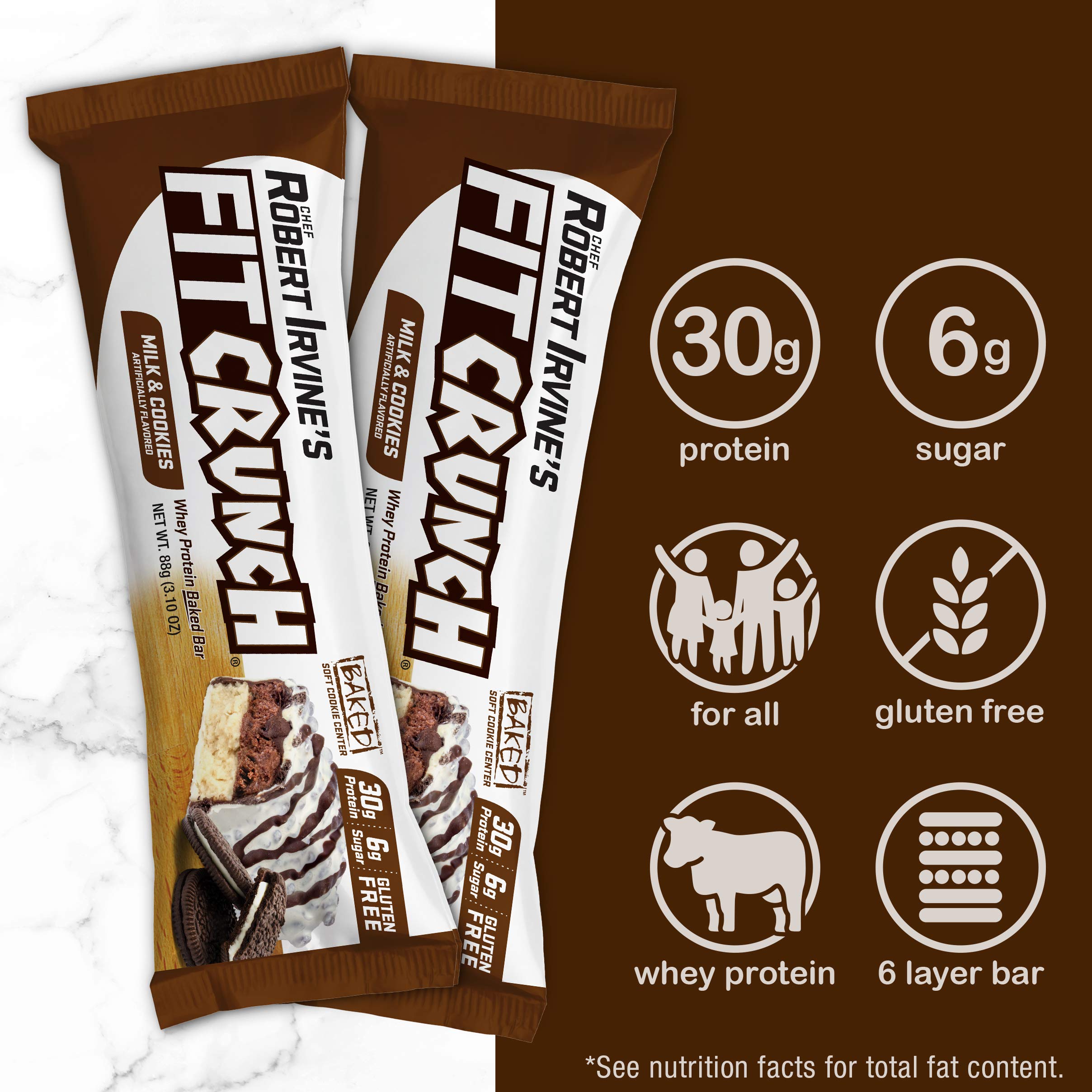 FITCRUNCH six-layer baked bar closeup highlights layered texture ideal for post-workout fueling