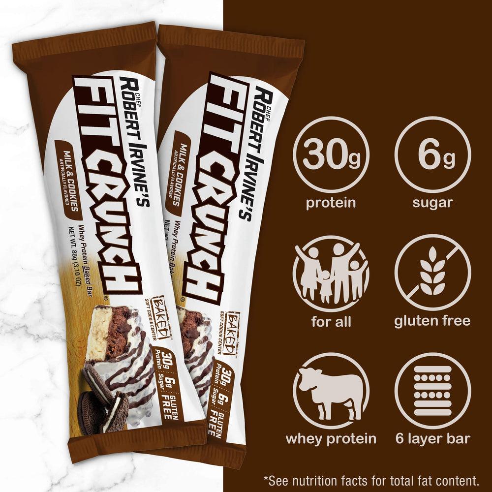 FITCRUNCH six-layer baked bar closeup highlights layered texture ideal for post-workout fueling