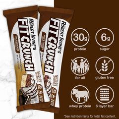 FITCRUNCH six-layer baked bar closeup highlights layered texture ideal for post-workout fueling