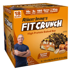 FITCRUNCH Snack Size Bar Caramel Peanut packaging front view, on-the-go protein option.