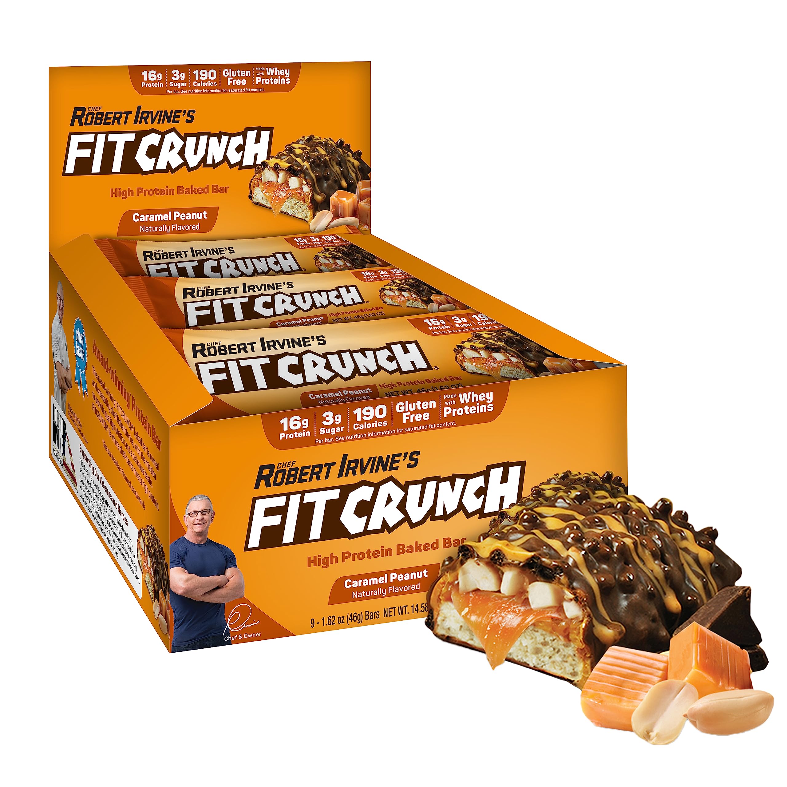 FITCRUNCH Snack Size Caramel Peanut bar wrapped for on-the-go protein