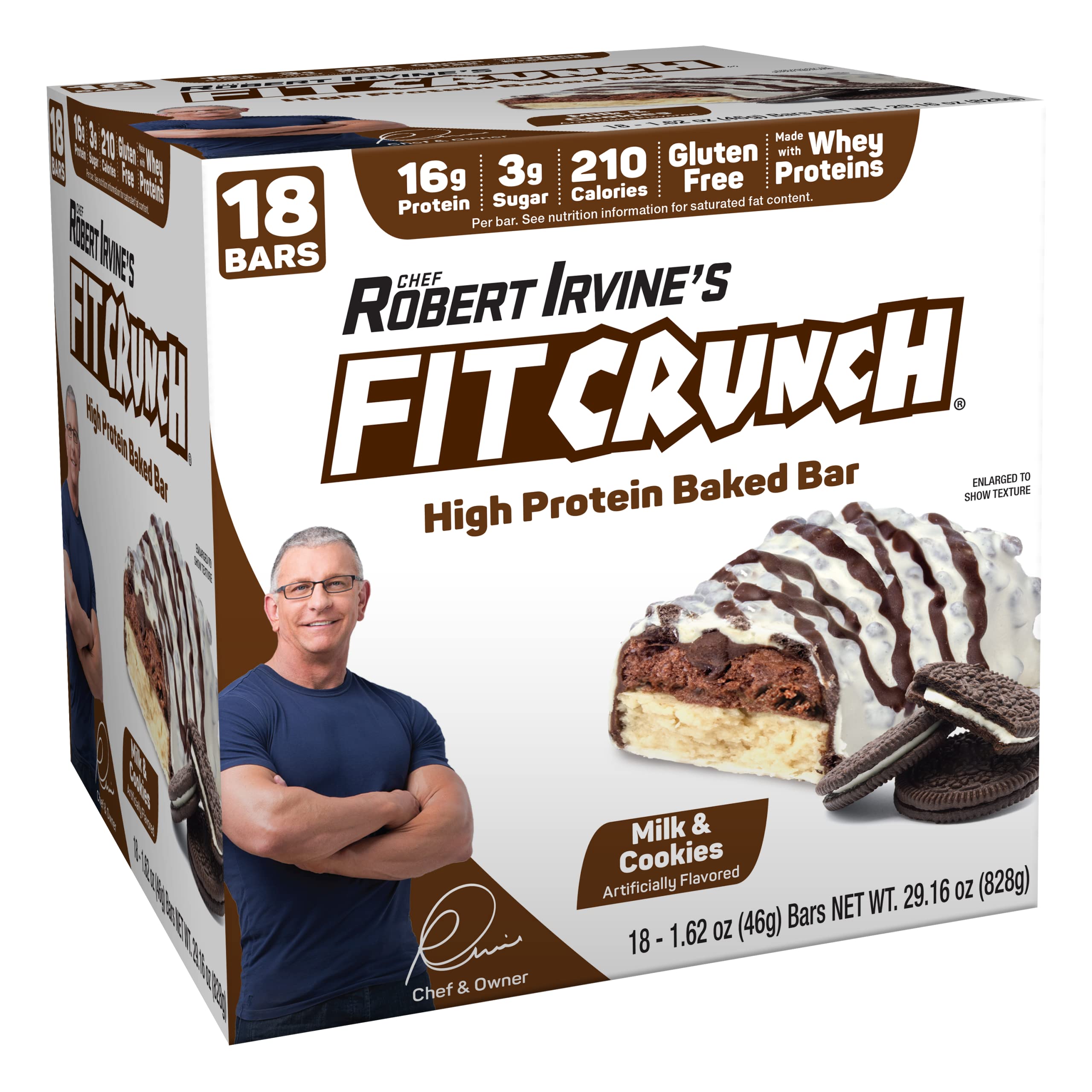 FITCRUNCH Snack Size Bar Milk and Cookies front view, protein-rich snack for athletes