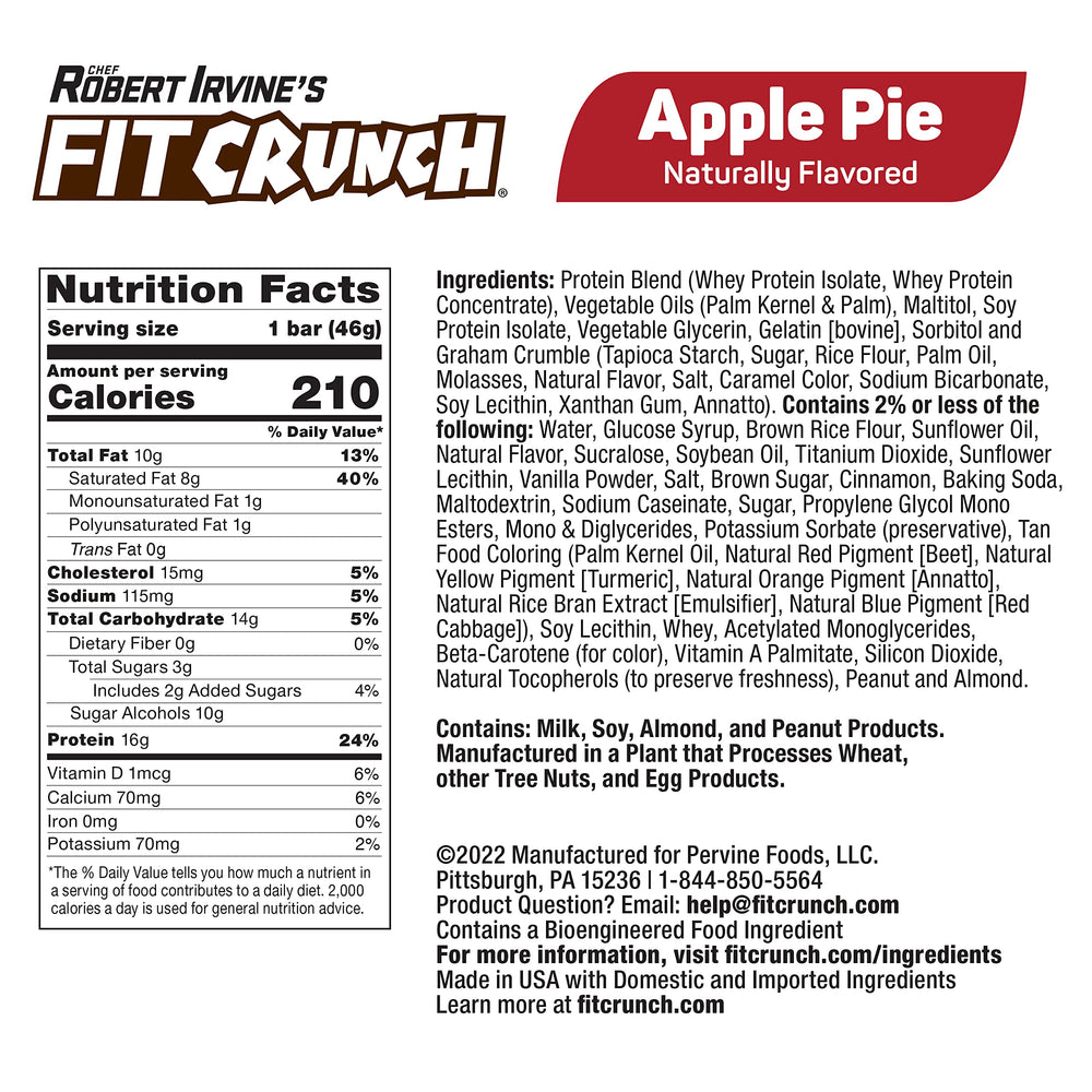 FITCRUNCH Pastel de Manzana, barra entera para una merienda sustanciosa y conveniente.