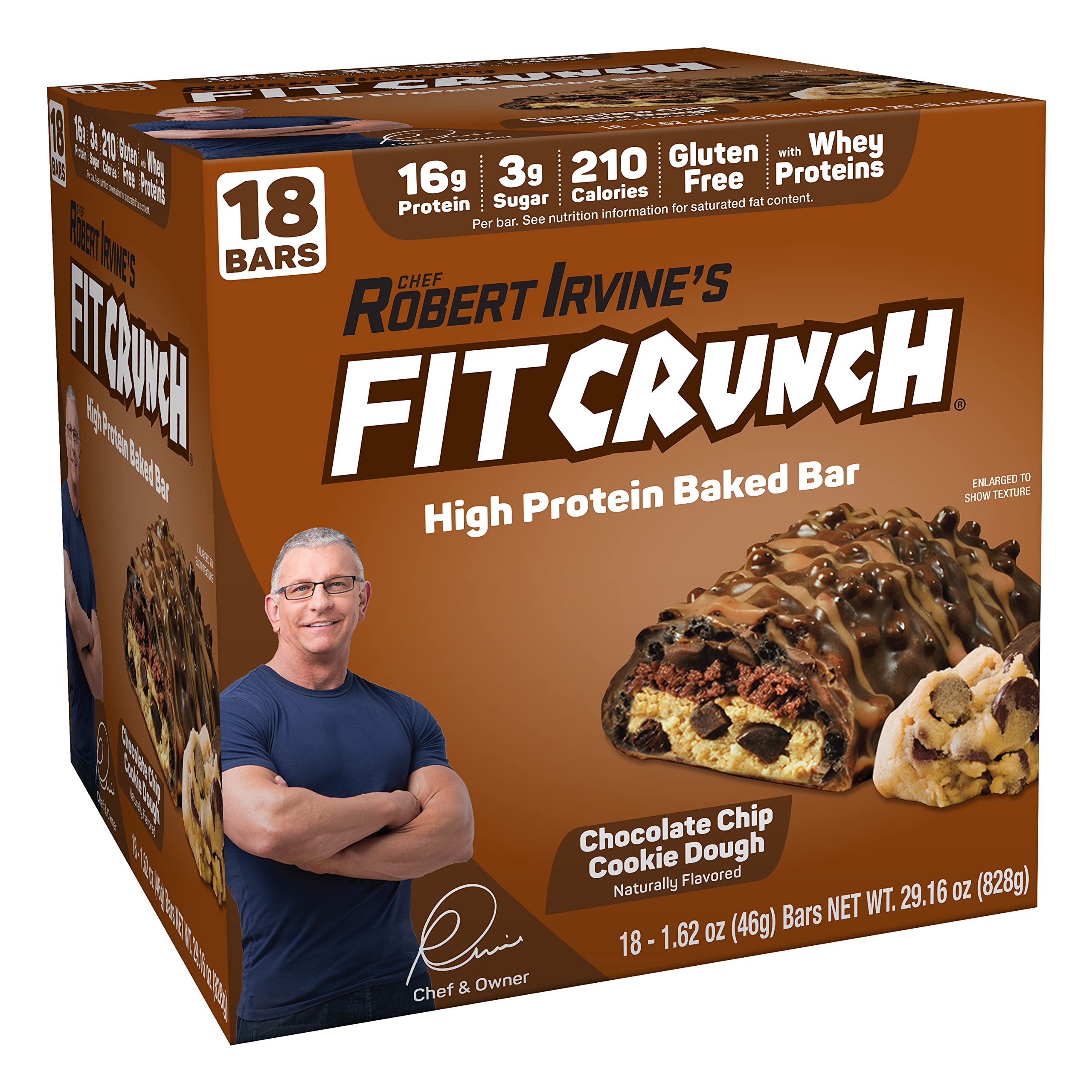 FitCRUNCH Snack Size Bar Chocolate Chip Cookie Dough with 16g protein for on-the-go fueling