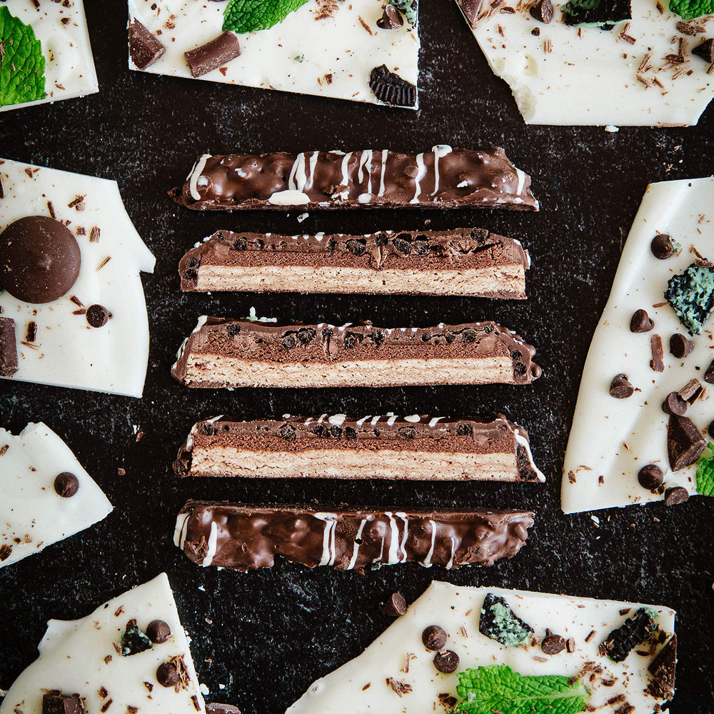 FITCRUNCH close-up shows mint chips and creamy cake core.