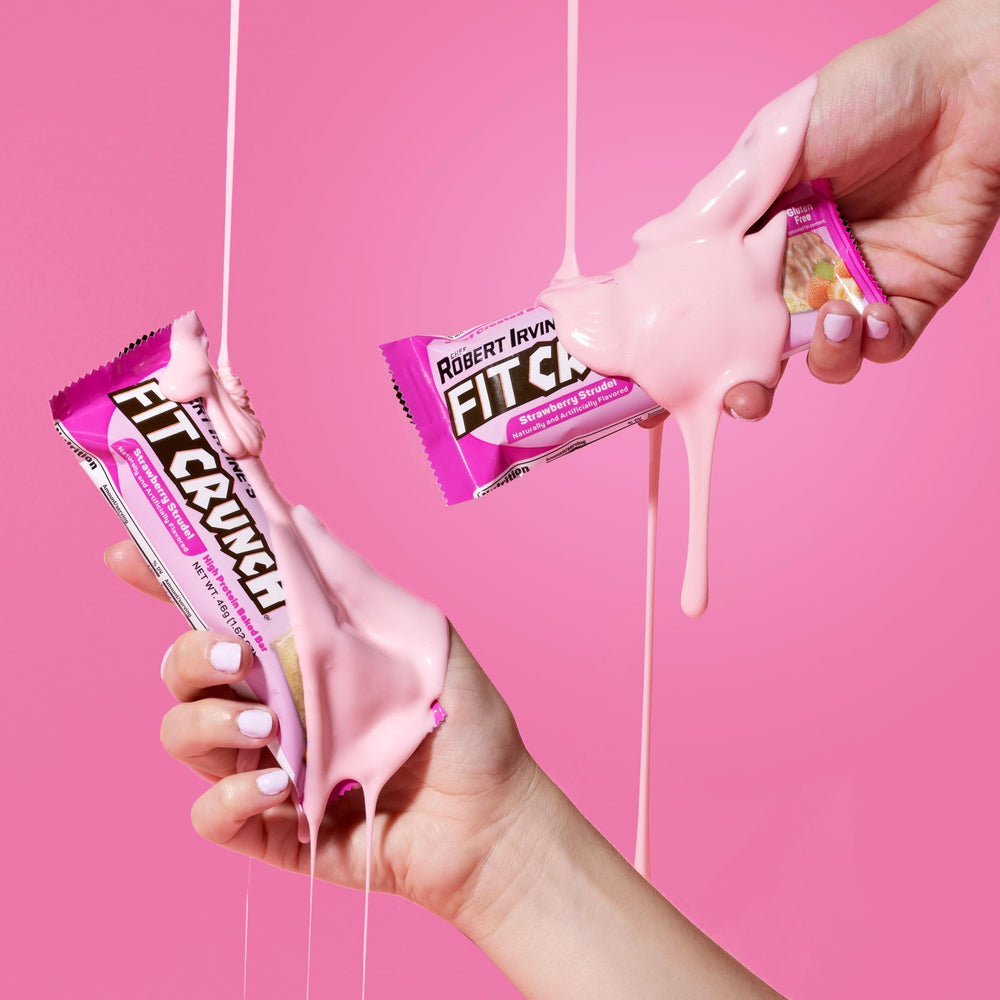 Display of FITCRUNCH Strawberry Strudel bars grouped together.