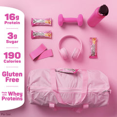 Nutrition label highlights 16g protein and 3g sugar per bar.