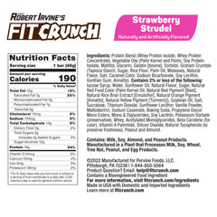 Close-up of a sliced Fit Crunch Strawberry Strudel bar reveals layers for a satisfying bite.