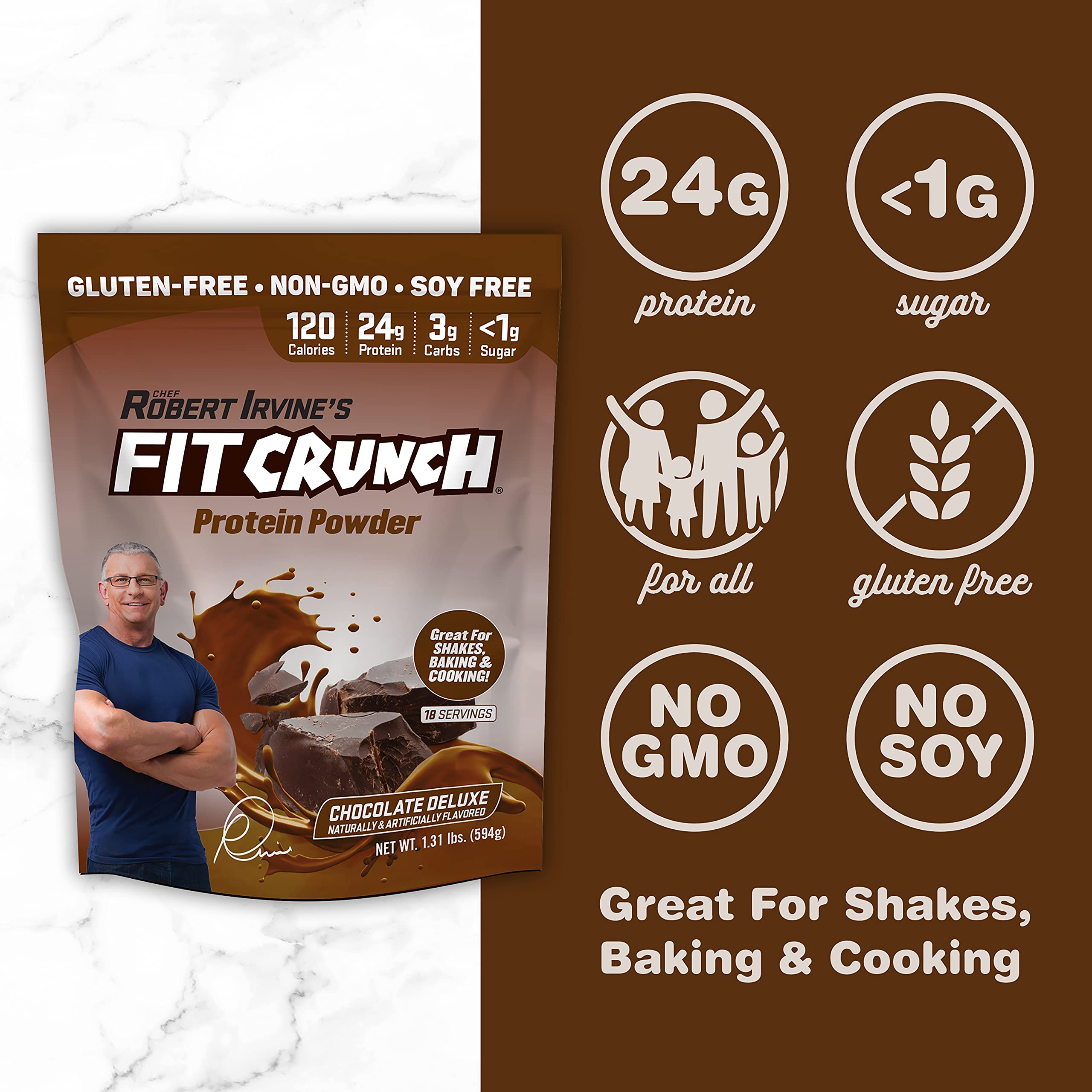 Serving suggestion: velvety Fit Crunch Tri-Blend shake with rich texture.