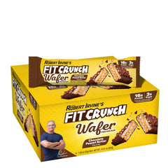 FitCrunch wafer protein bar front view in chocolate peanut butter flavor, ideal post-workout snack.