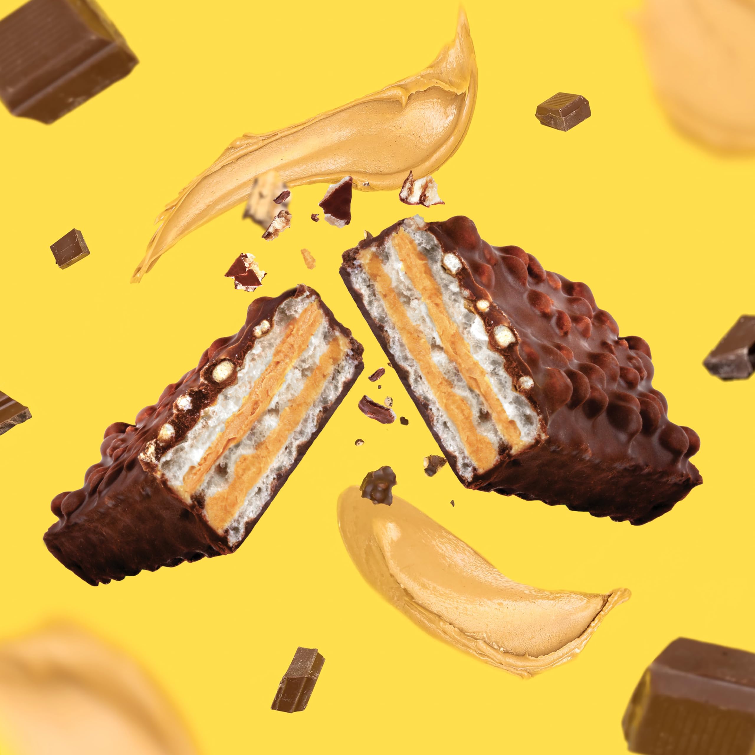 FitCrunch wafer protein bar ingredients layout with oats and peanut pieces.