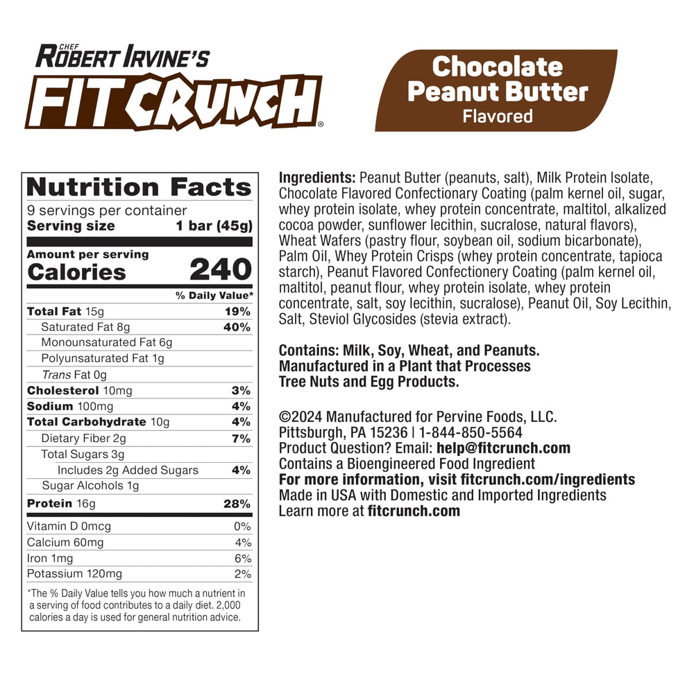 FitCrunch wafer protein bar nutrition panel close-up highlighting 16g protein and 3g sugar.