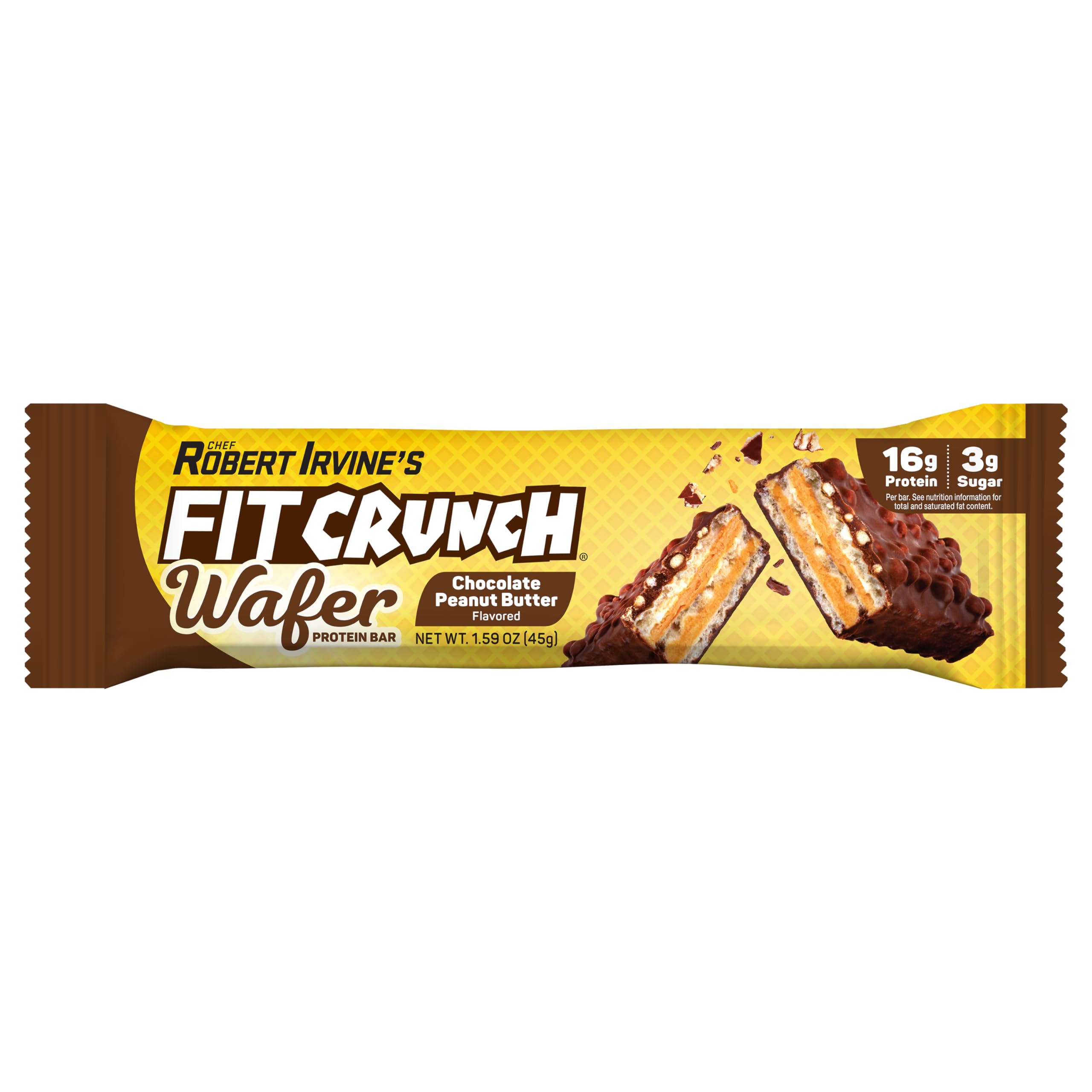 FitCrunch wafer protein bar texture close-up showing crisp layers and smooth filling.