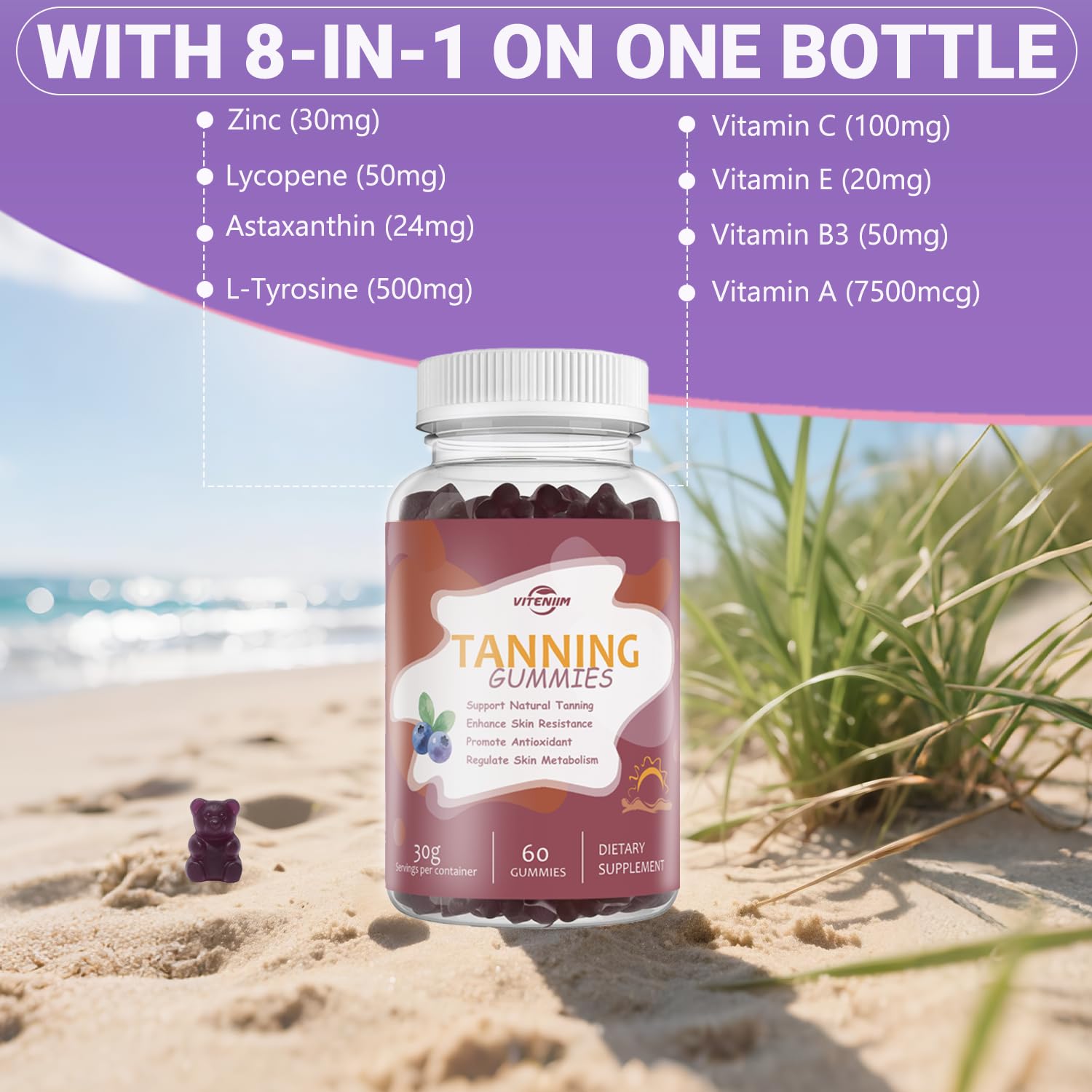 FitEval Tanning Gummies packaging indicating GMP-certified production