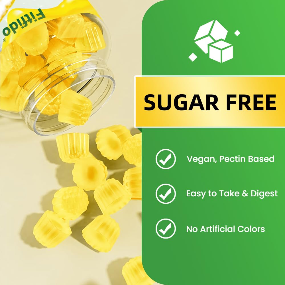 Fitfido bottle front shows lemon flavor and a 60-count vegan formula.