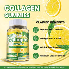 Fitfido collagen gummies ingredients info highlights hydrolyzed peptides and vitamins.