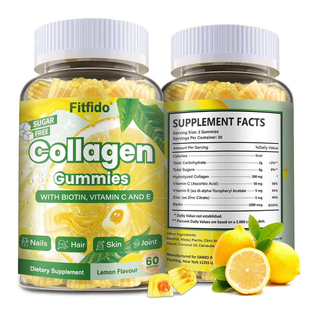 Fitfido collagen gummies lemon bottle for daily skin support.