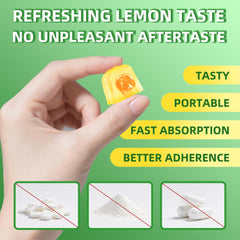 Close-up texture of Fitfido gummies with lemon flavor and chewiness.