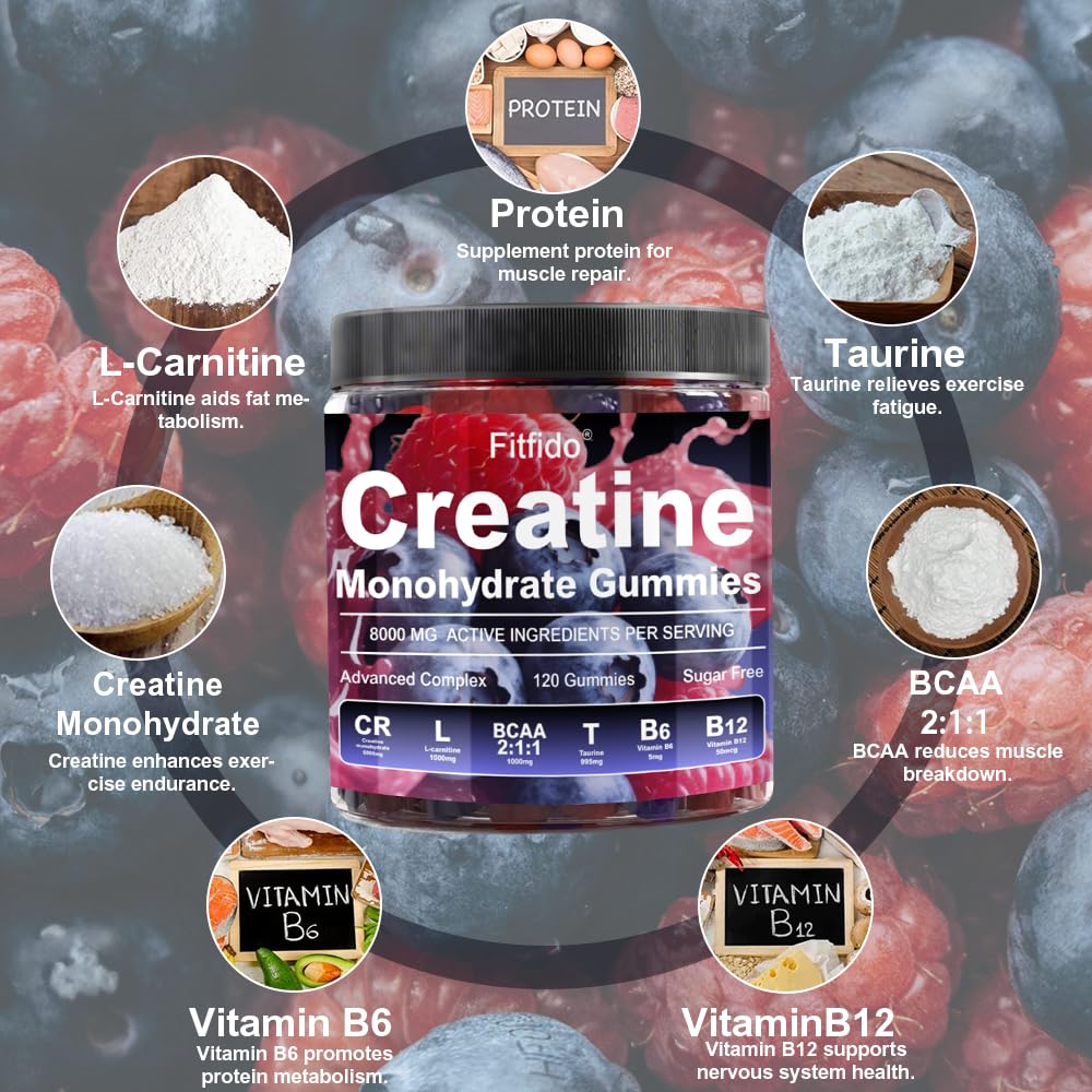 Open bottle of Fitfido Gummies ready for pre or post-workout use