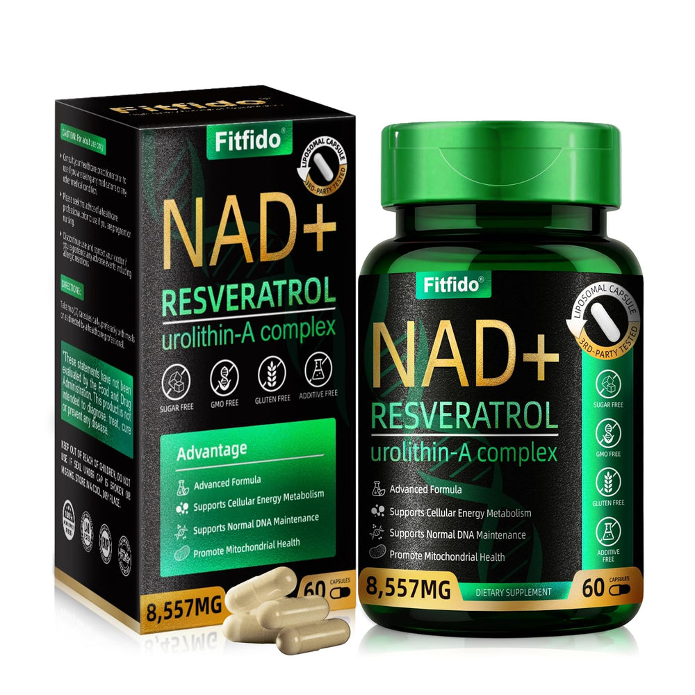 Fitfido Liposomal NAD+ Resveratrol Complex bottle closeup for daily wellness support