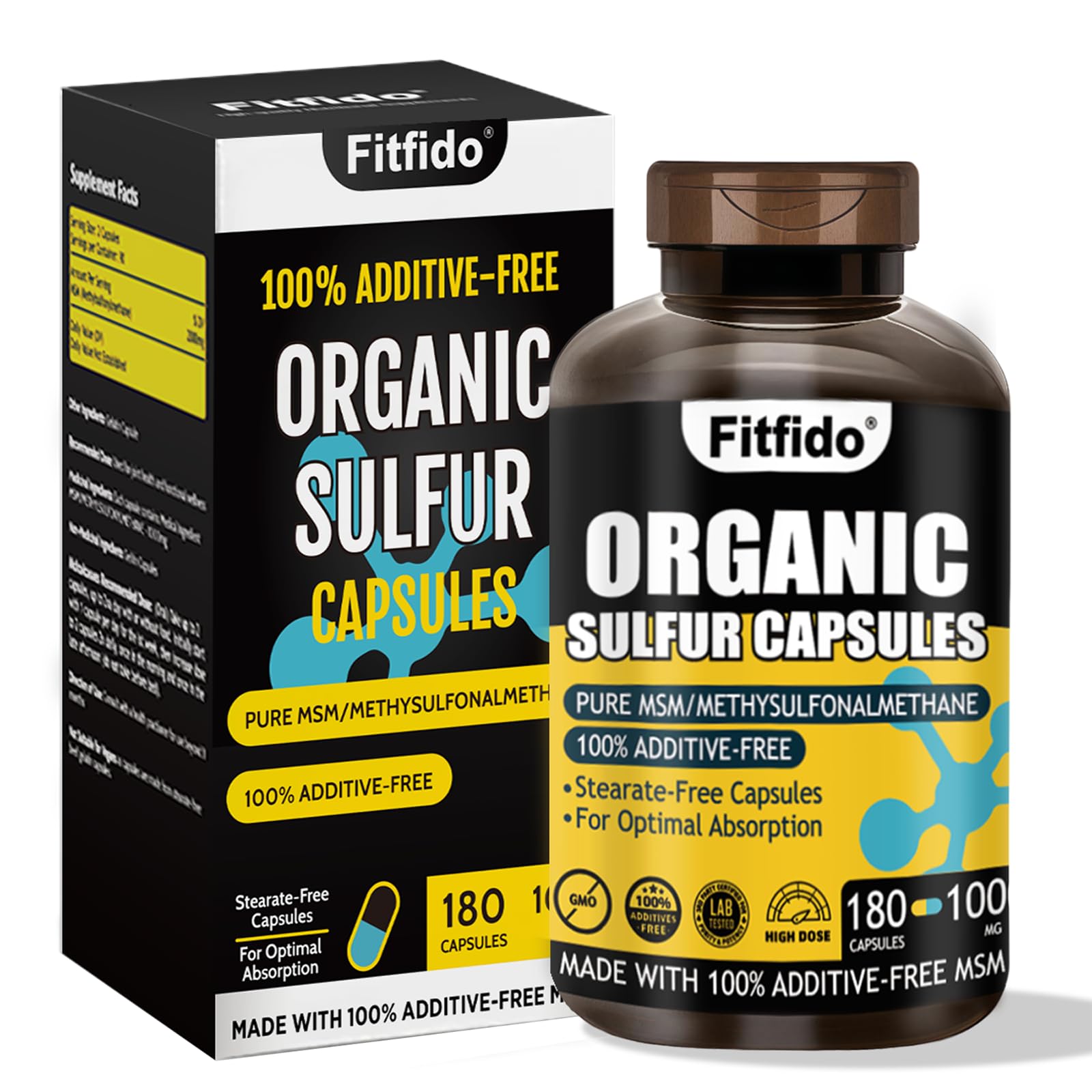 Fitfido MSM Capsules bottle front shows a clean daily wellness option.