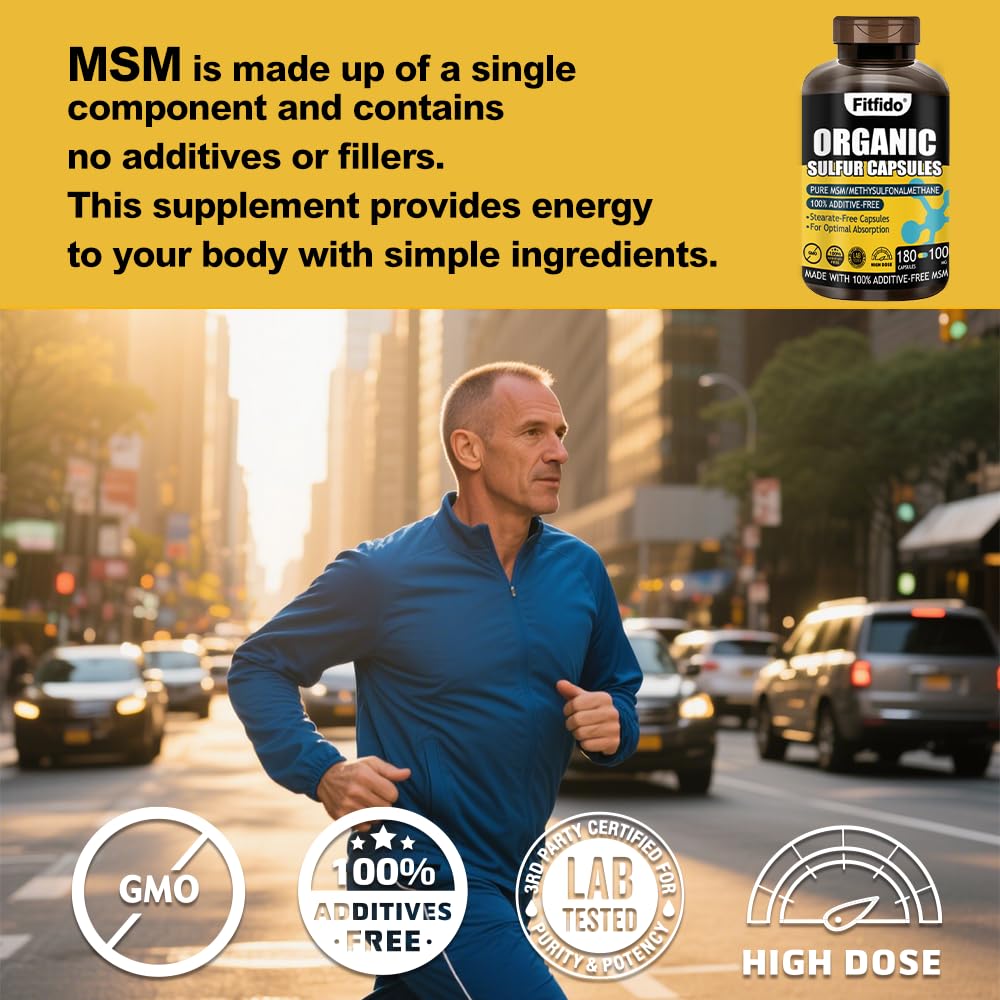 Fitfido MSM Capsules gluten-free non-GMO badge supports dietary compatibility.