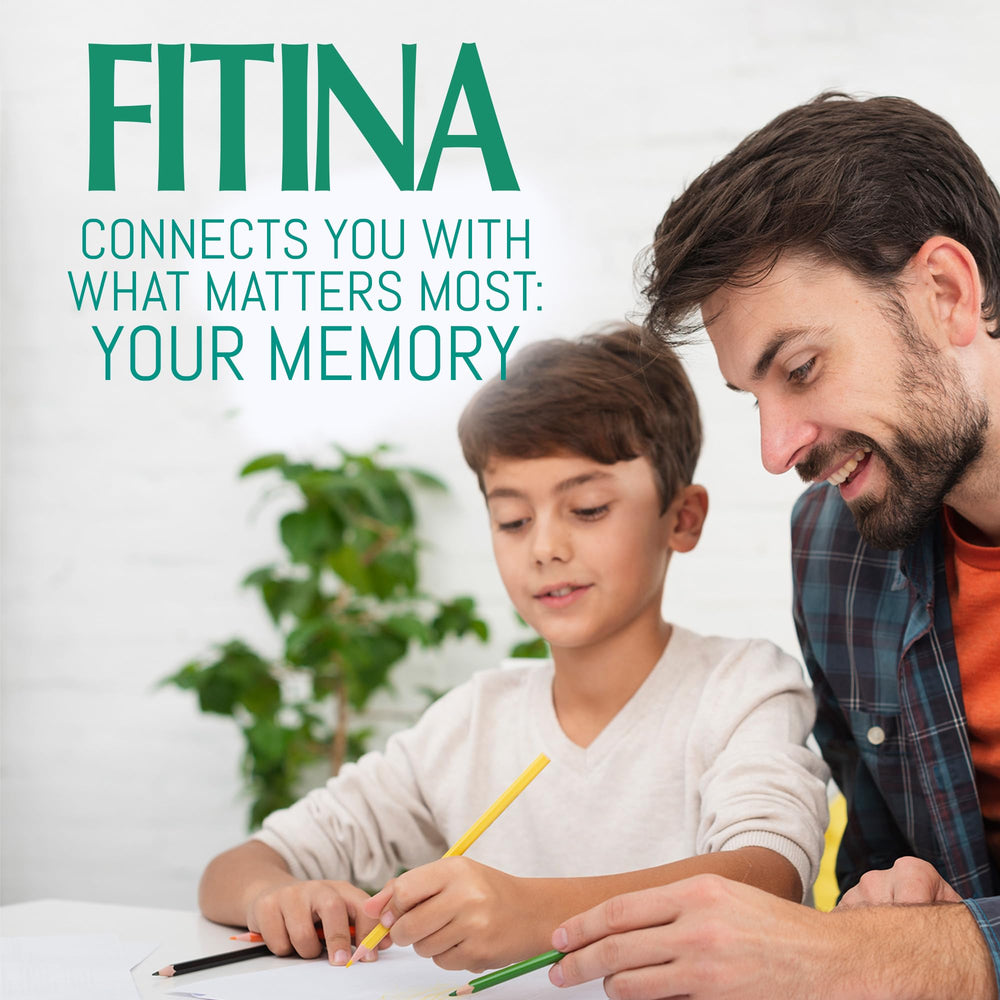 Desk scene with Fitina bottle promoting steady focus during work tasks