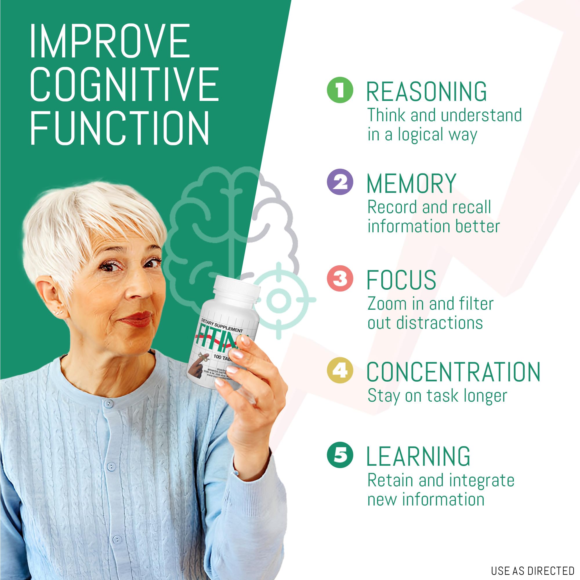 Close-up of Fitina memory-boost capsules conveying recall and learning support