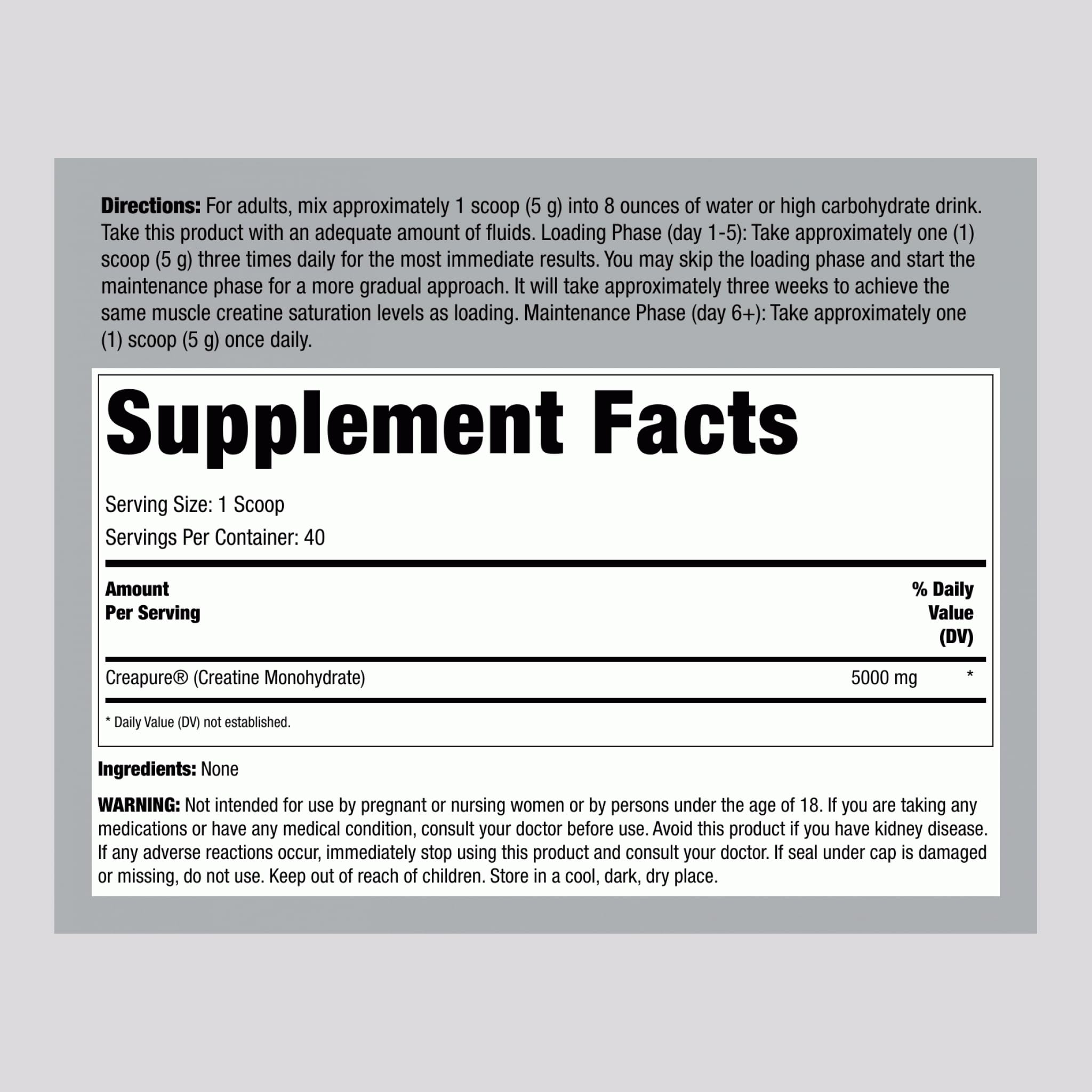 Fitness Labs Creapure Monohydrate Powder tub with serving details for daily workouts