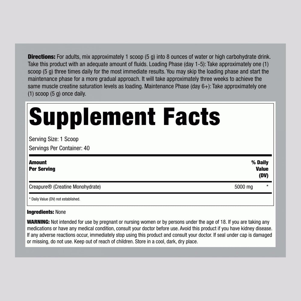 Fitness Labs Creapure Monohydrate Powder tub with serving details for daily workouts