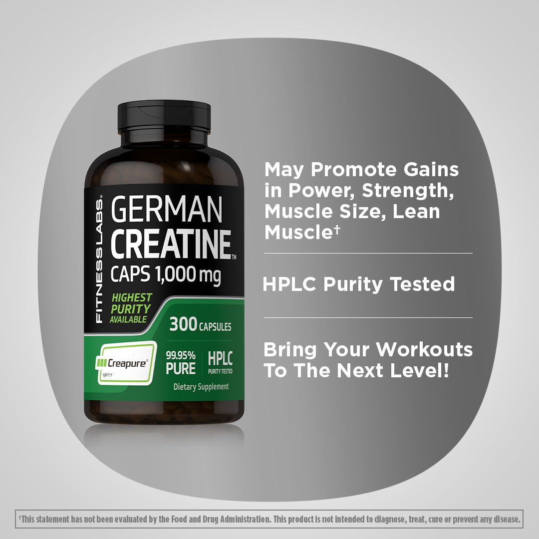 Fitness Labs German Creatine Monohydrate capsule close-up highlighting easy-to-swallow form