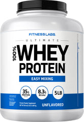Fitness Labs whey protein unflavored bottle front highlights convenient daily nutrition.