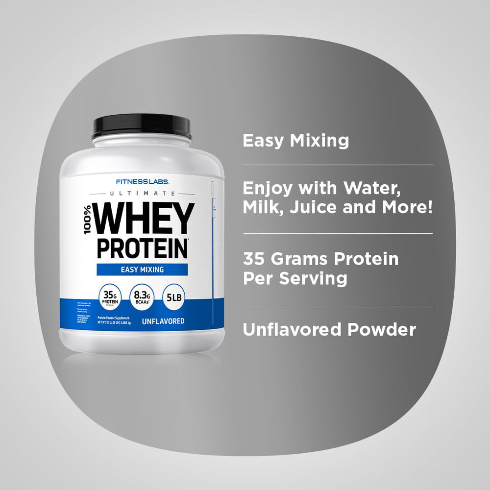Fitness Labs whey protein unflavored ingredients layout emphasizes non-GMO and gluten-free purpose.