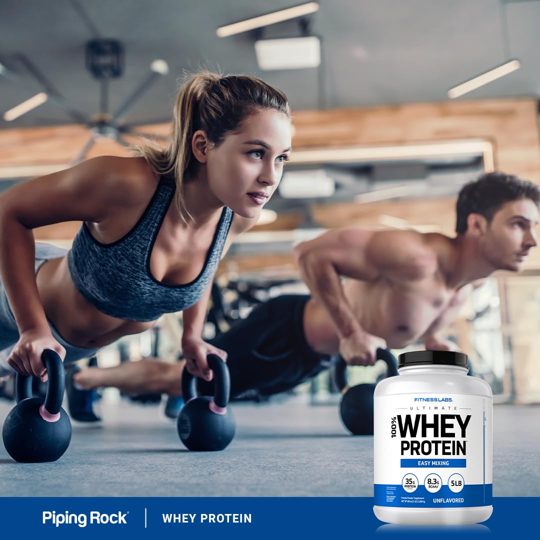 Fitness Labs whey protein unflavored prepared drink shows versatile mixing ideas.