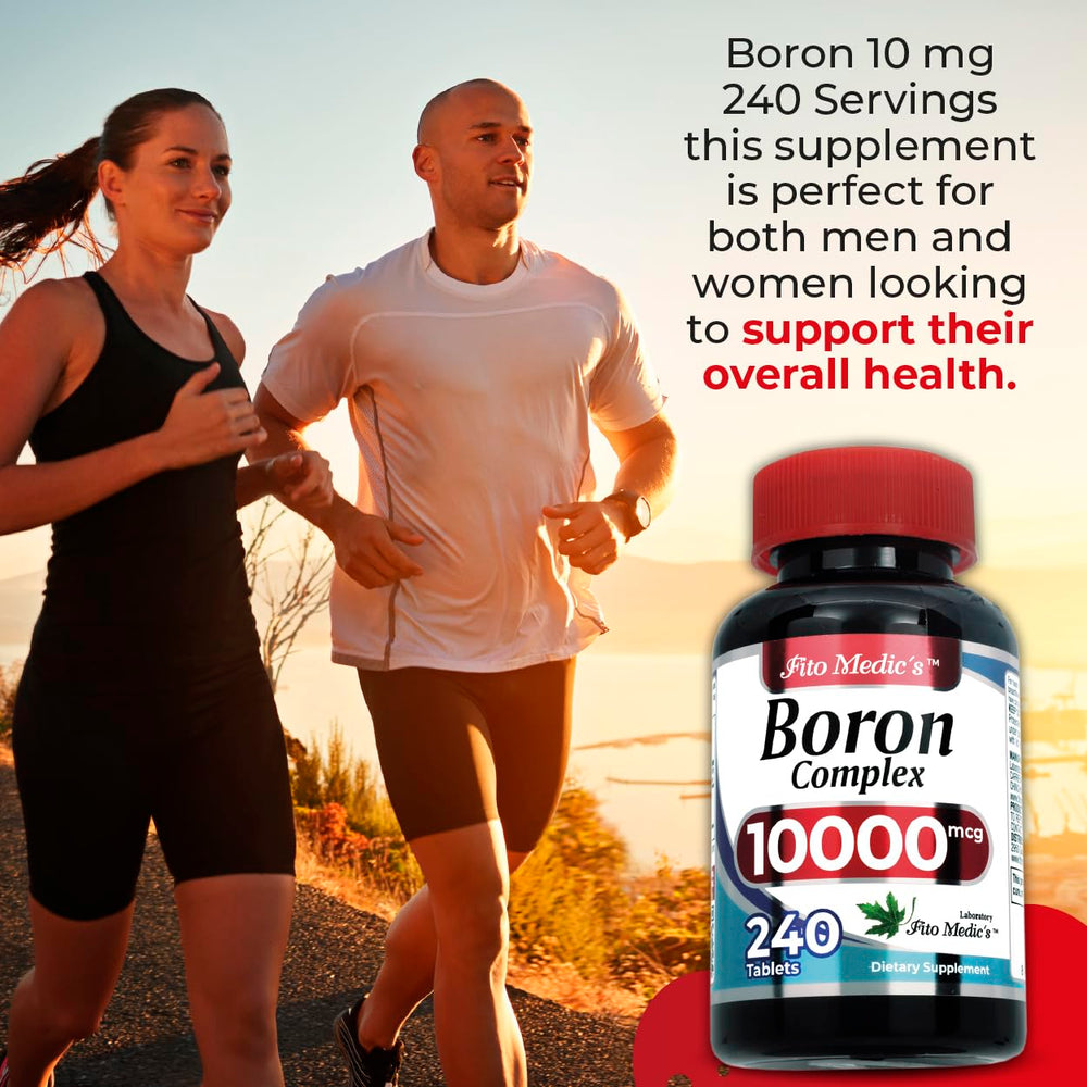 Fito Medic's Lab Boron bottle front shows dosage details for 240 servings