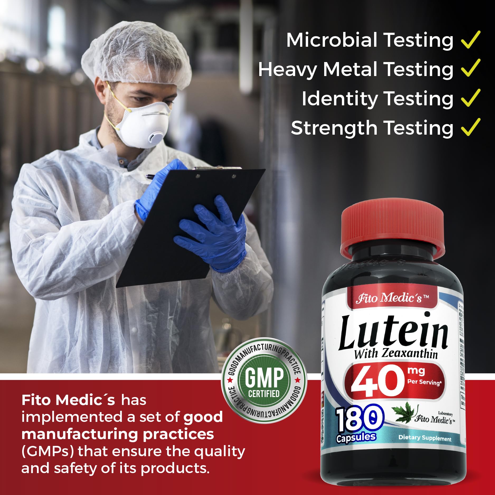 FITO MEDIC'S label closeup highlighting lutein and zeaxanthin.