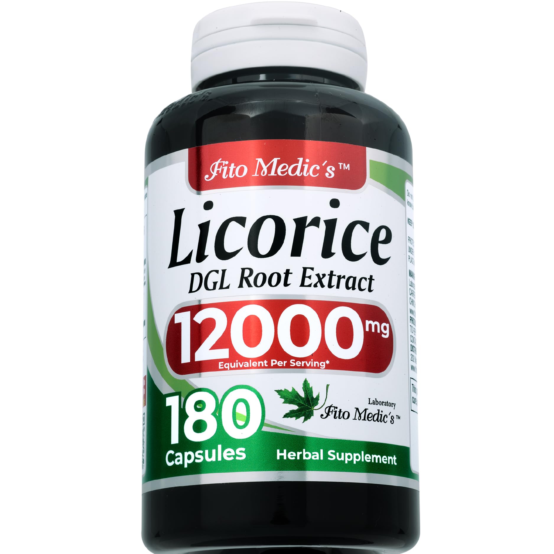 FITO MEDIC'S Licorice Root capsules close-up showing smooth, easy-to-swallow capsules