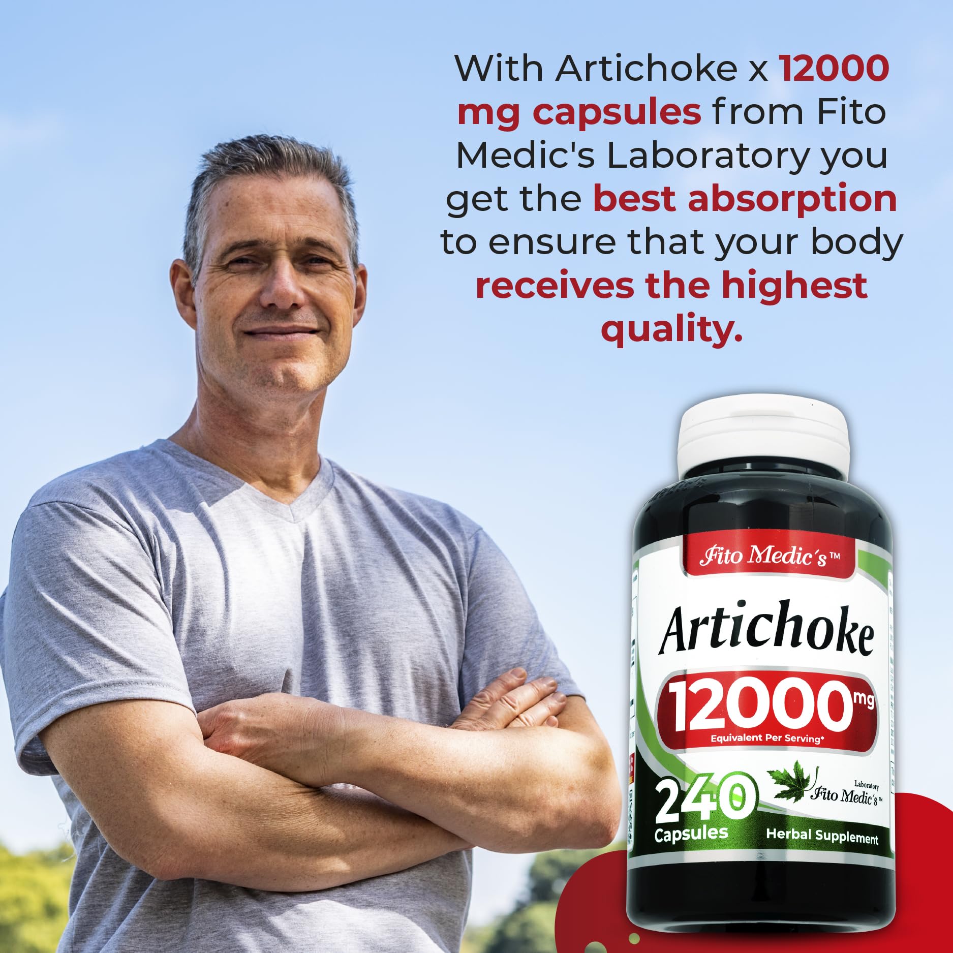 FITO MEDIC'S Artichoke Extract capsules poured into a glass for daily use.