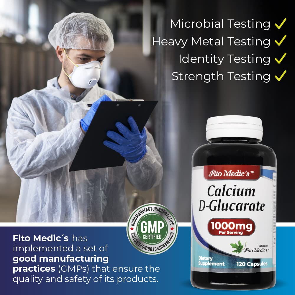 FITO MEDIC'S Calcium d-glucarate label with science graphics.