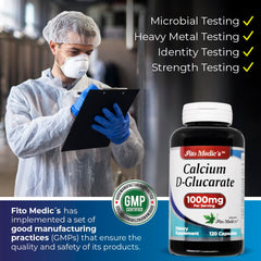 FITO MEDIC'S Calcium d-glucarate label with science graphics.