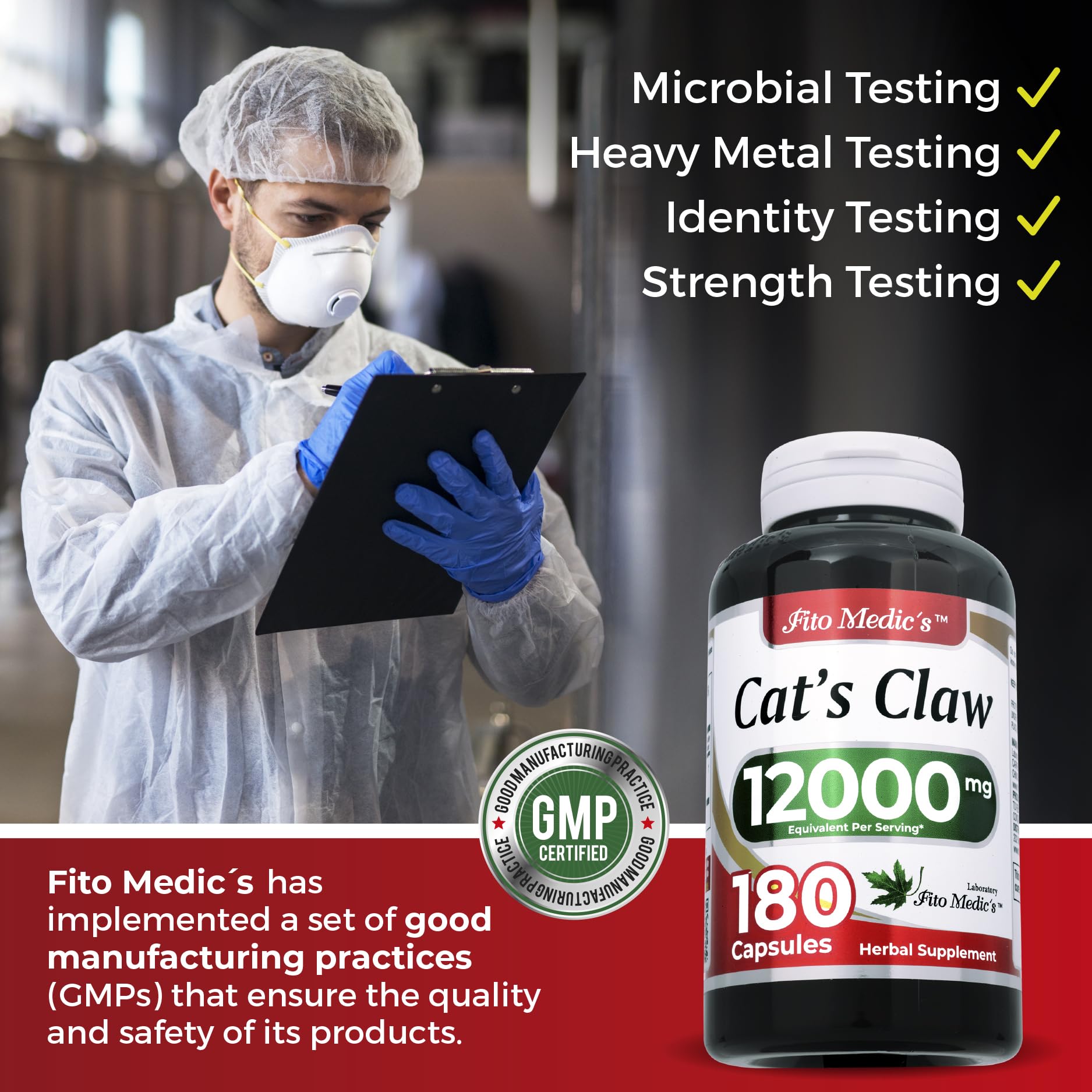 Stacked FITO MEDIC'S Cats Claw capsules illustrate convenient daily supplement routine.