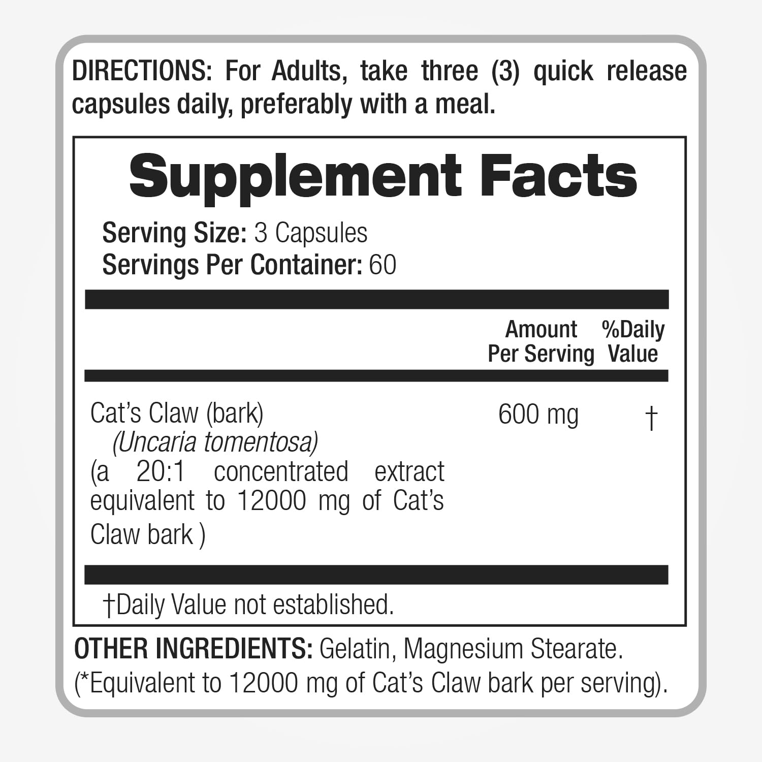 Pouring FITO MEDIC'S Cats Claw capsules suggests simple daily dosing.