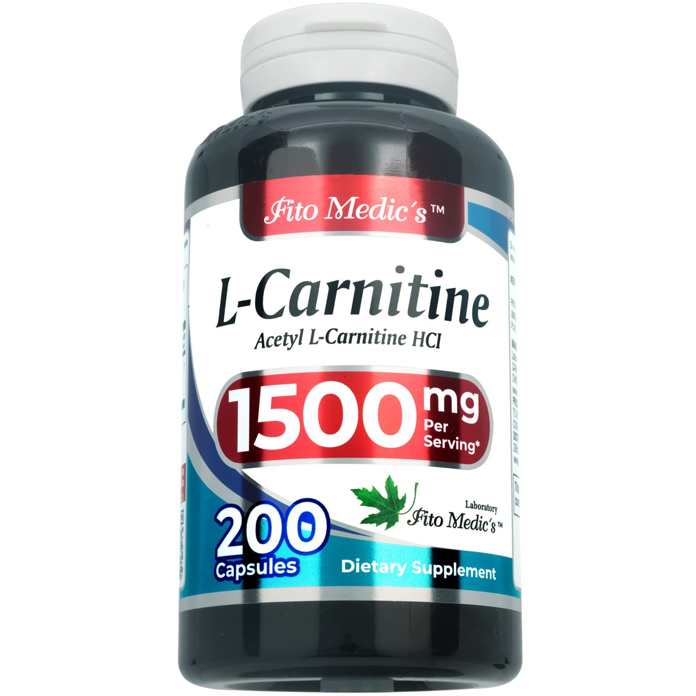 FITO MEDIC'S L-Carnitine 1500mg bottle pour highlights high-potency formula for daily energy support.