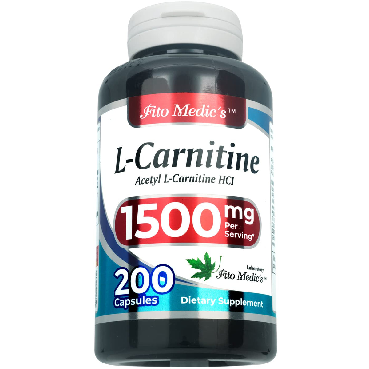 FITO MEDIC'S L-Carnitine 1500mg bottle pour highlights high-potency formula for daily energy support.