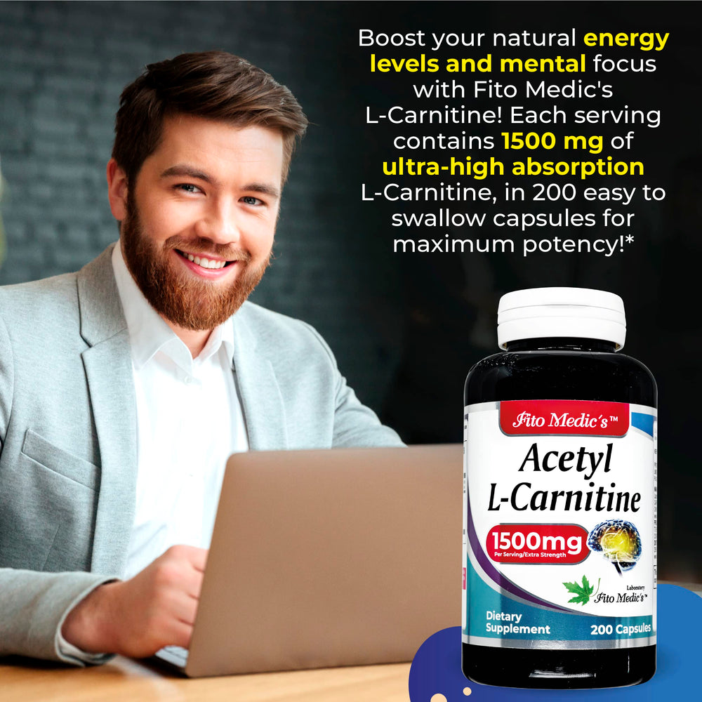 FITO MEDIC'S L-Carnitine 200 capsules packaging shown for convenient daily use and focus.