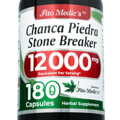 Fitomedics Chanca Piedra capsules bottle, 180-count, ideal for daily supplement routine.