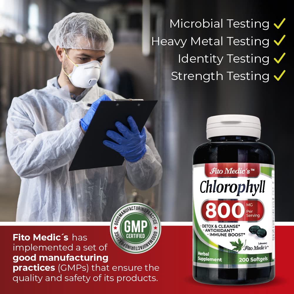 FITO MEDIC'S Chlorophyll dosage label showing 800 mg per serving