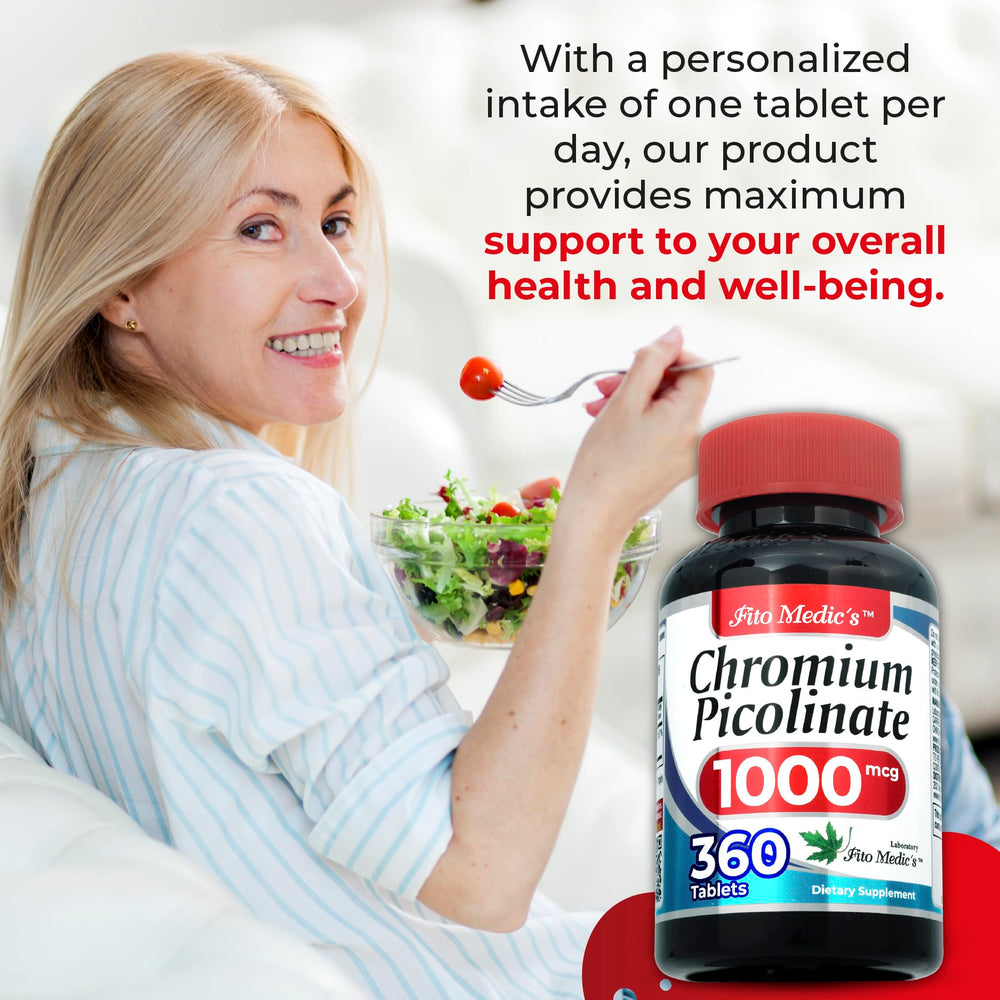 FITO MEDIC'S Chromium Picolinate tablets closeup, easy to swallow.