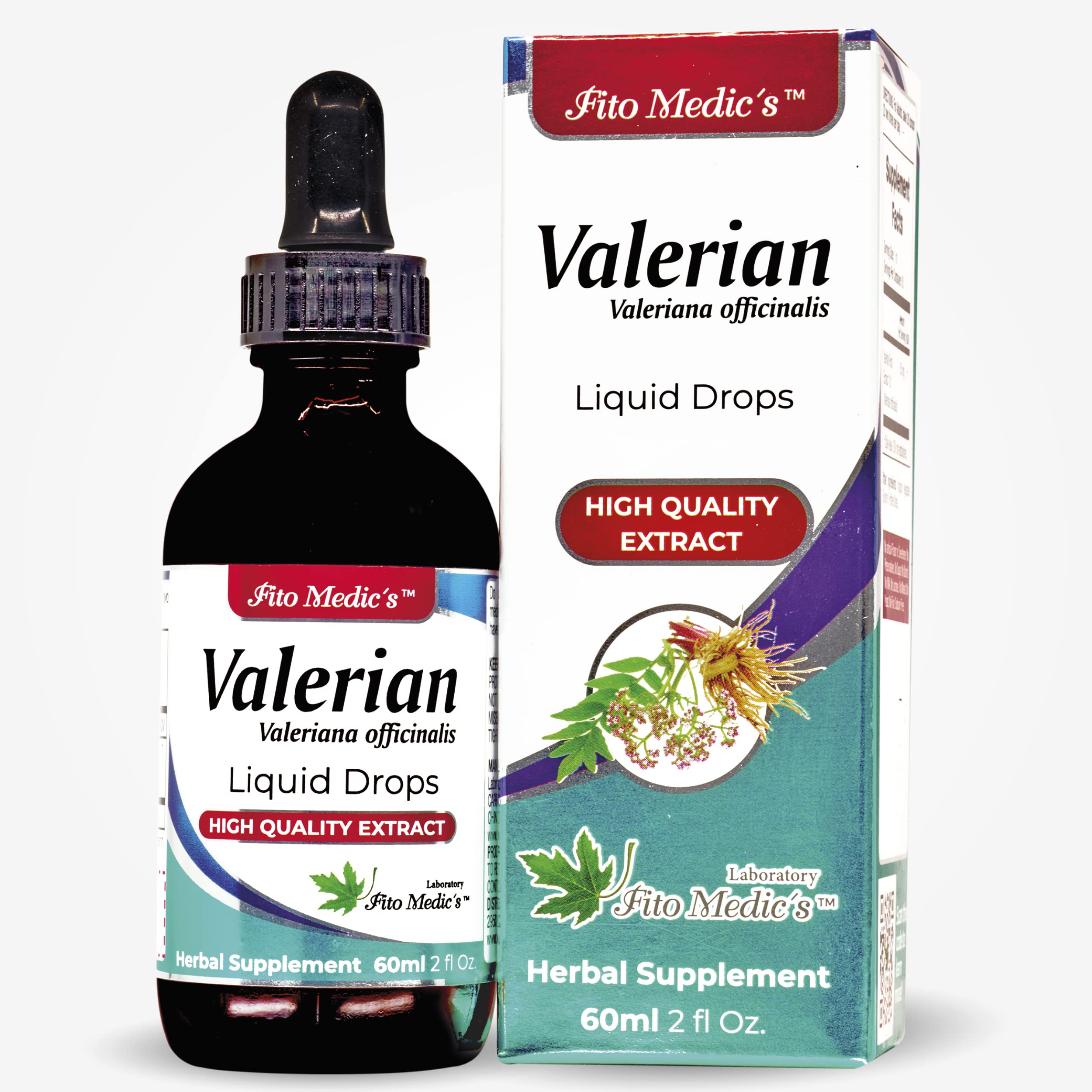 Fito Medic's Lab Valerian Root Drops bottle pour shows easy, alcohol-free use.